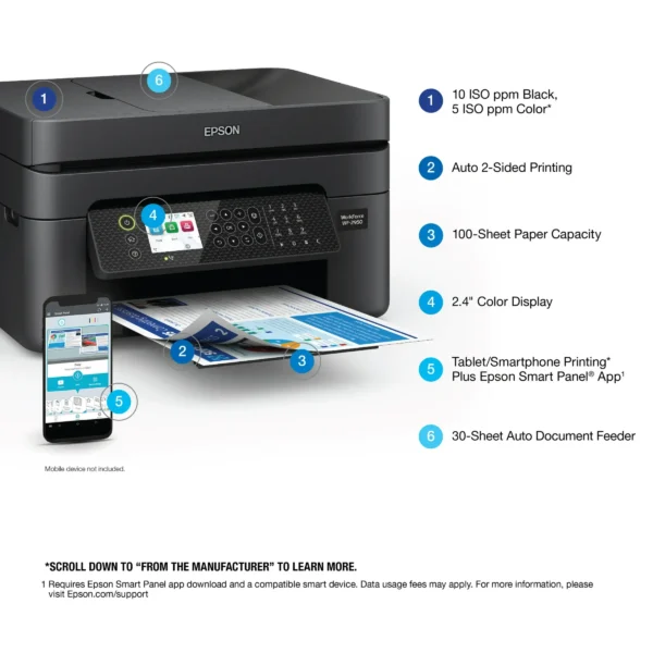 Epson WorkForce WF-2950 All-in-One Wireless Color Printer with Scanner, Copier and Fax - Image 2