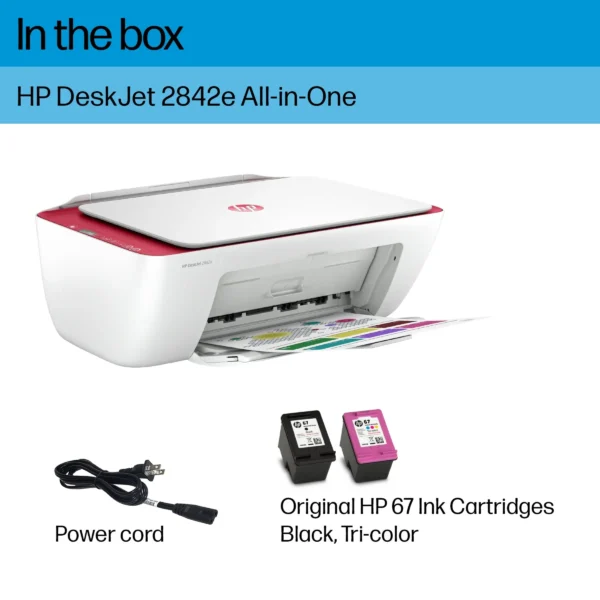 HP DeskJet 2842e (Red) Wireless All-in-One Color Inkjet Printer, Scanner, Copier, 3 Mos. FREE Ink - Image 3