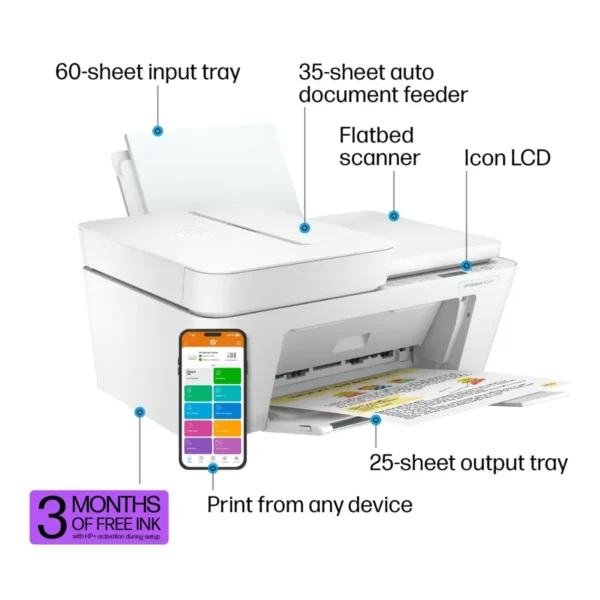 HP DeskJet 4252e Wireless All-in-One Color Inkjet Printer, Scanner, Copier, 3 Months Free Ink - Image 3