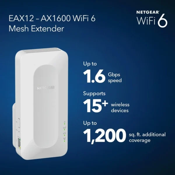 NETGEAR - EAX12 AX1600 WiFi 6 Mesh Wall Plug Range Extender - White - Image 3