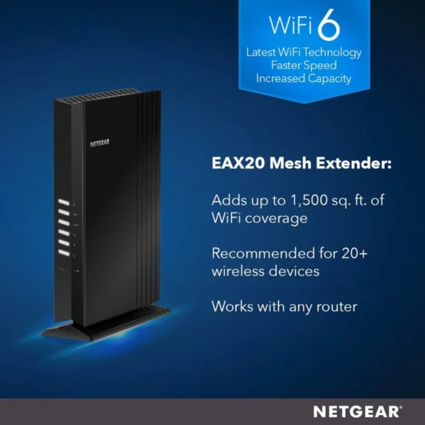 NETGEAR - EAX20 AX1800 Wi-Fi 6 Mesh Desktop Range Extender and Signal Booster - Black - Image 3