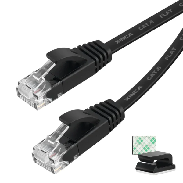 XINCA Cat6 Ethernet Cable 15ft Black Gigabit Flat Network Cable